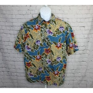 Territory Ahead Men's Button Up Shirt sz M Hawiian Short Sleeve Floral Blue Camp